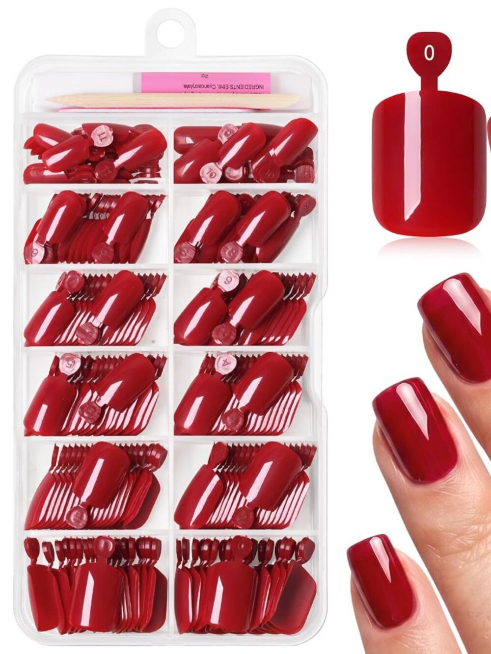 New 240pc Red Press On Nails Short Square Fake Acrylic Glue On Nails ❤️